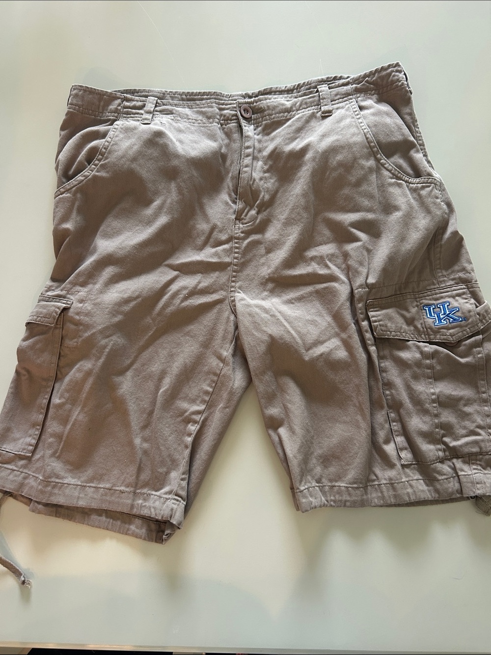 J. America Tan Cargo Shorts with Blue UK Patch